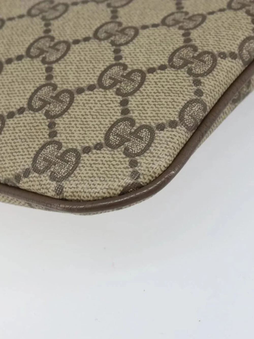 GUCCI GG Supreme Web Sherry Line Bag PVC Beige Gold 68 02 047 Auth 172006
